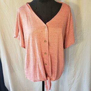 Weatherproof Pink Tie-Front Top, Size XL